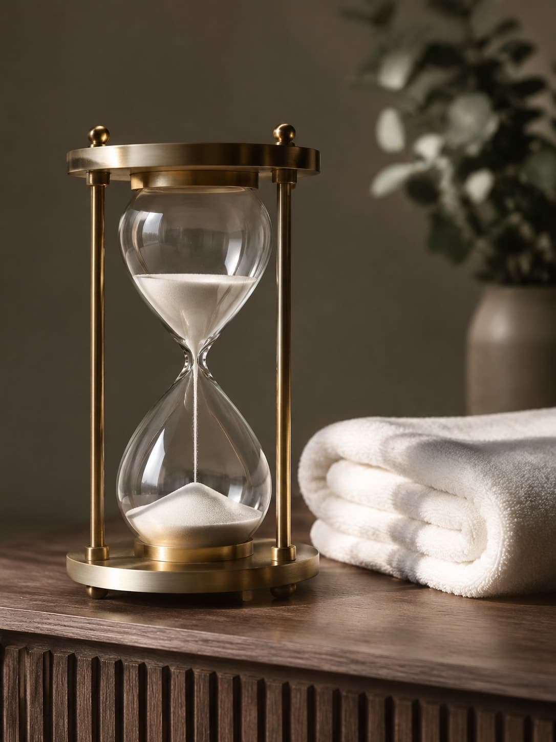 Reloj de arena en movimiento sobre un fondo neutro