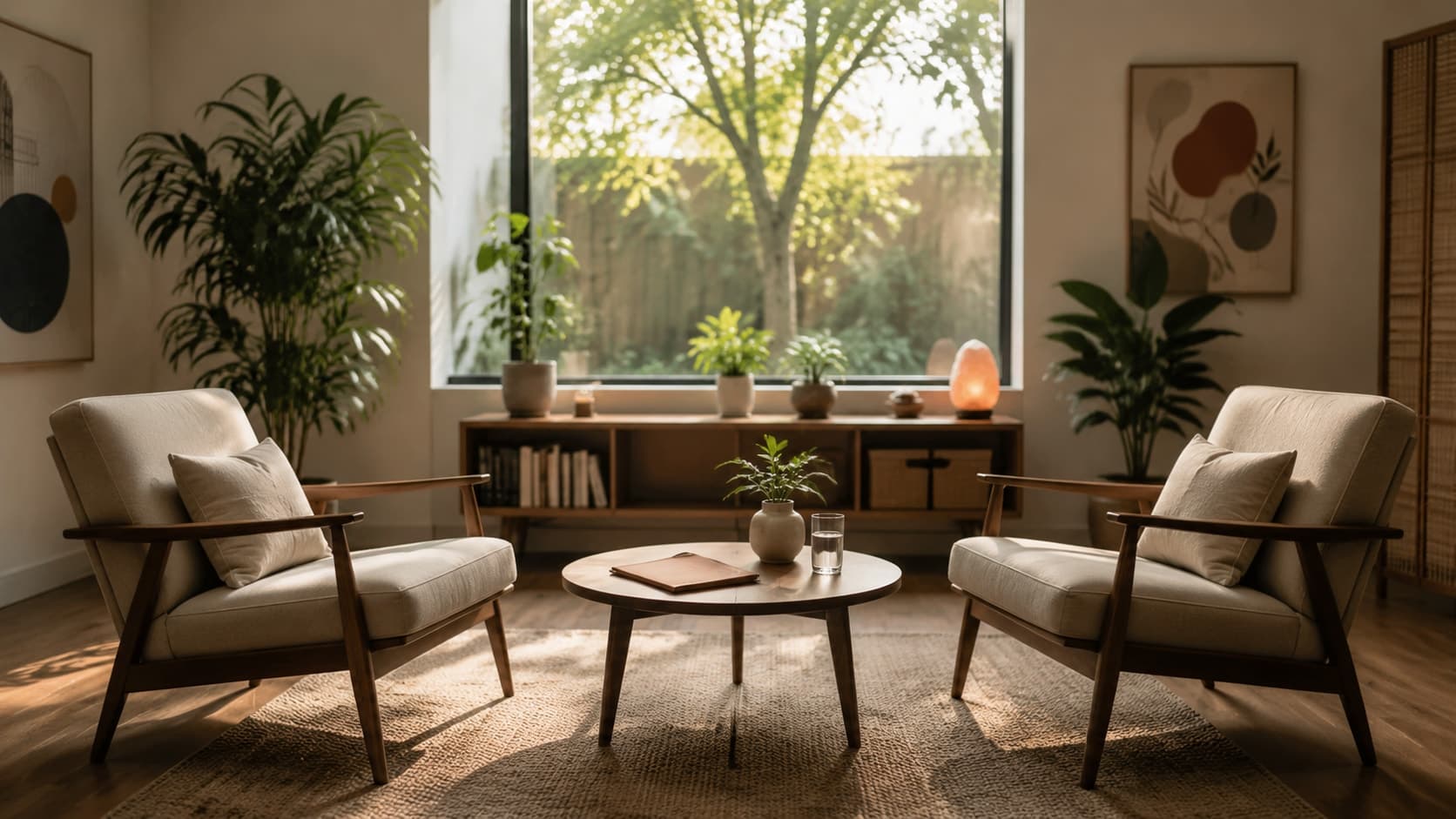 Dos sillones enfrentados en una sala iluminada por la luz natural