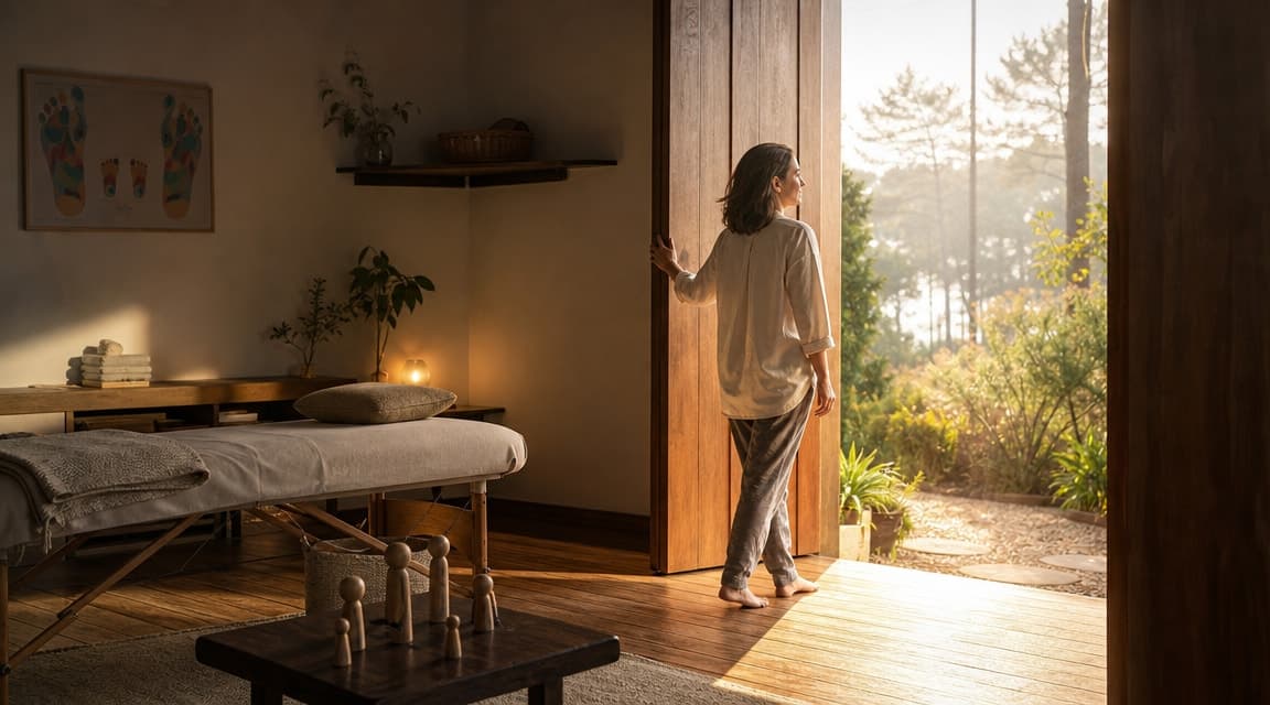 Persona abriendo una ventana hacia la luz